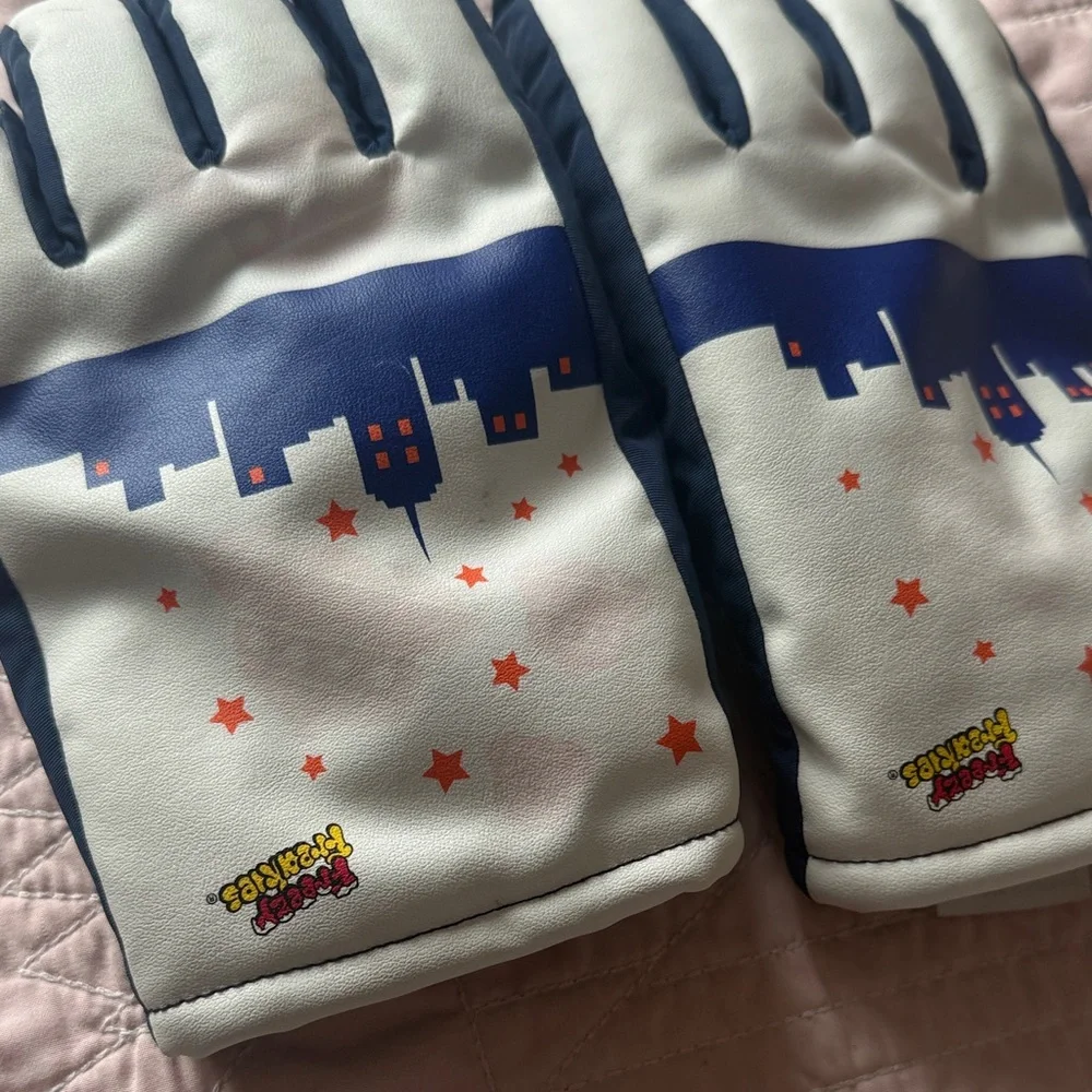 White and Blue Cityscape Gloves